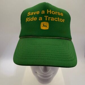 Vintage Y2K John Deere Mesh Trucker Hat OS Green Save a Horse Ride a Tractor